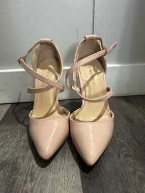 Wild Diva Blush Patent Pointed-Toe Ankle Strap Heels